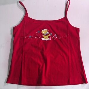 Red Tank Top with Cartoon Winnie the Pooh Print